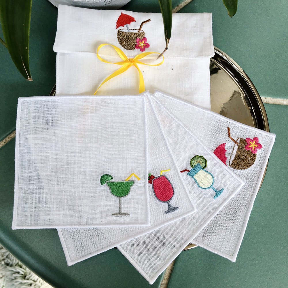 Beach Bar Linen Cocktail Napkins Set of 4