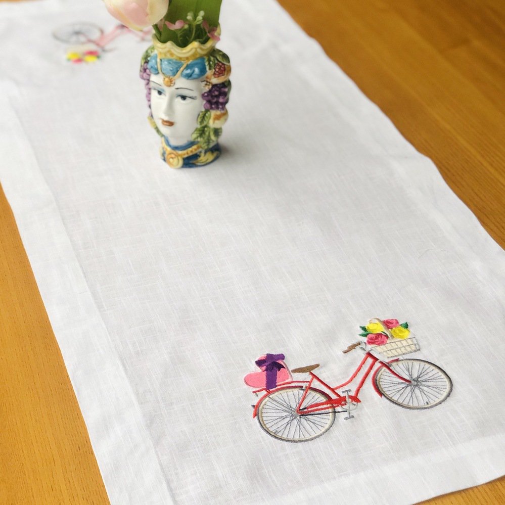 Bicycle Picnic Linen Table Runner