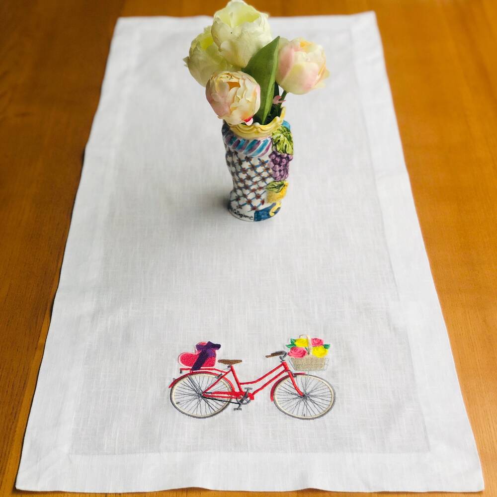 Bicycle Picnic Linen Table Runner