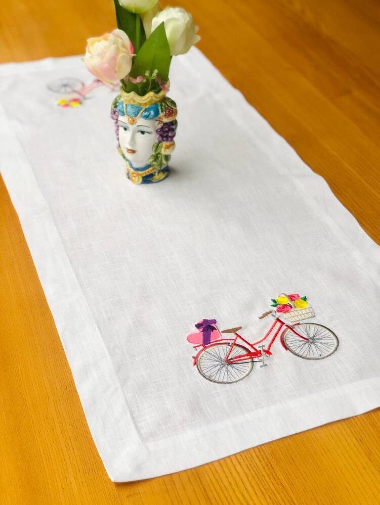 Bicycle Picnic Linen Table Runner