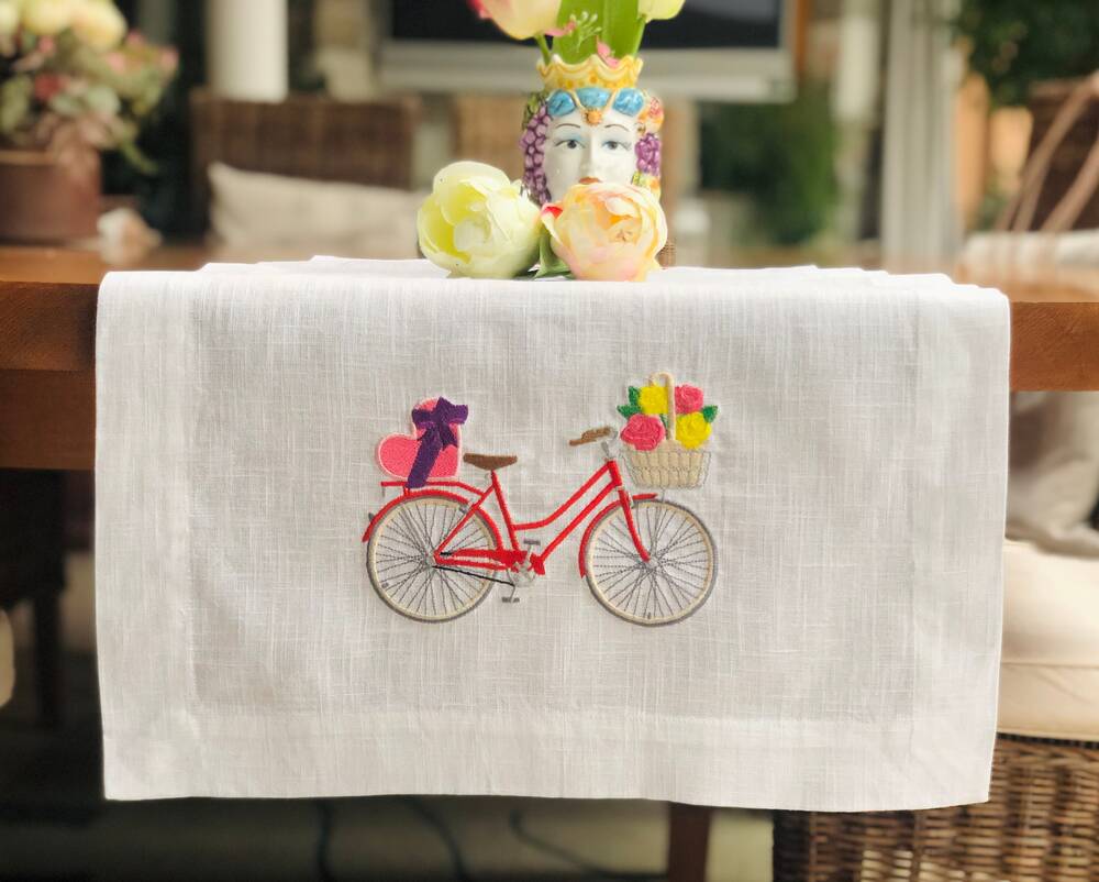 Bicycle Picnic Linen Table Runner