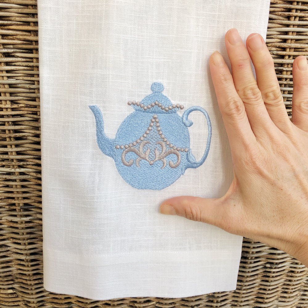 Blue Tea Pot Linen Guest Towel