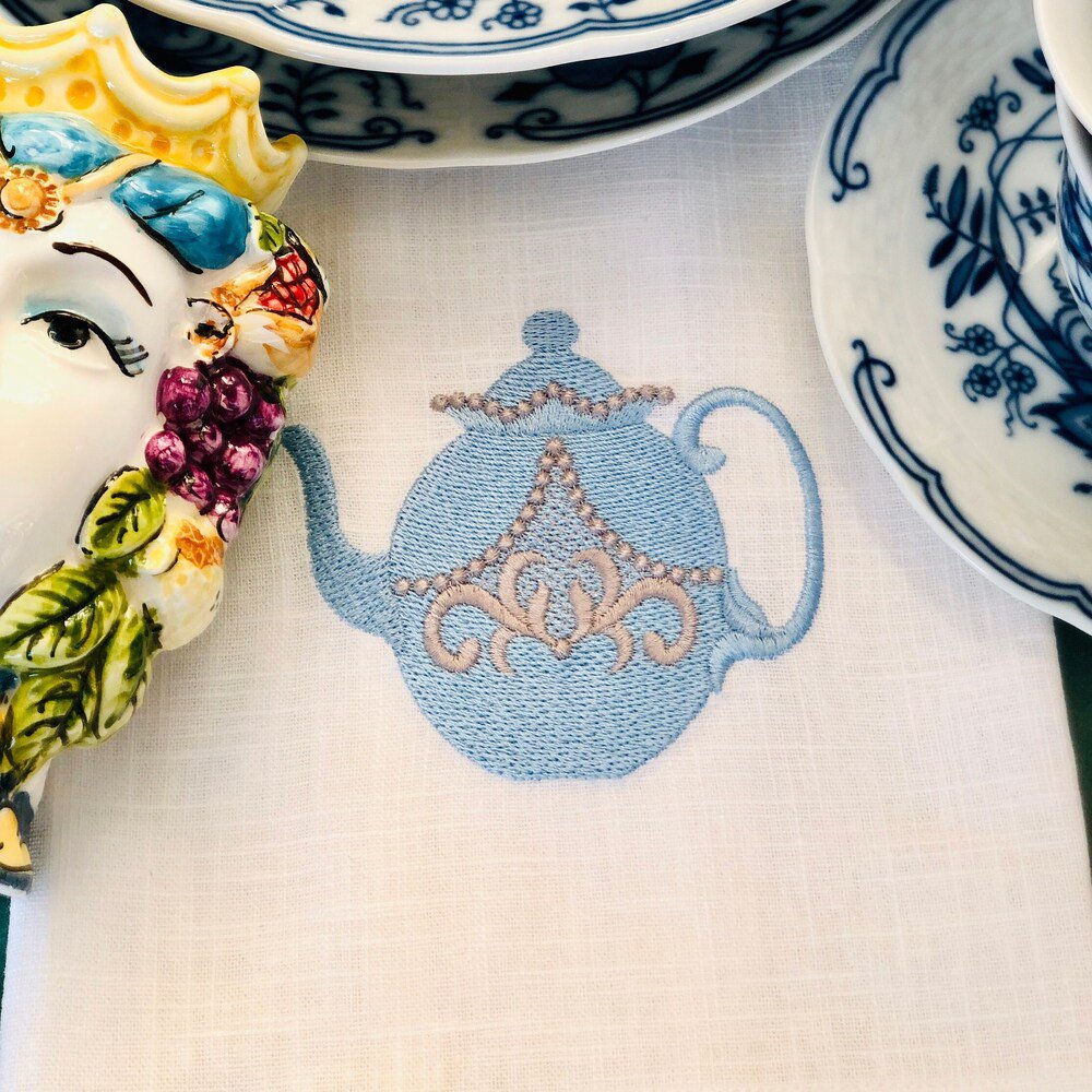 Blue Tea Pot Linen Guest Towel