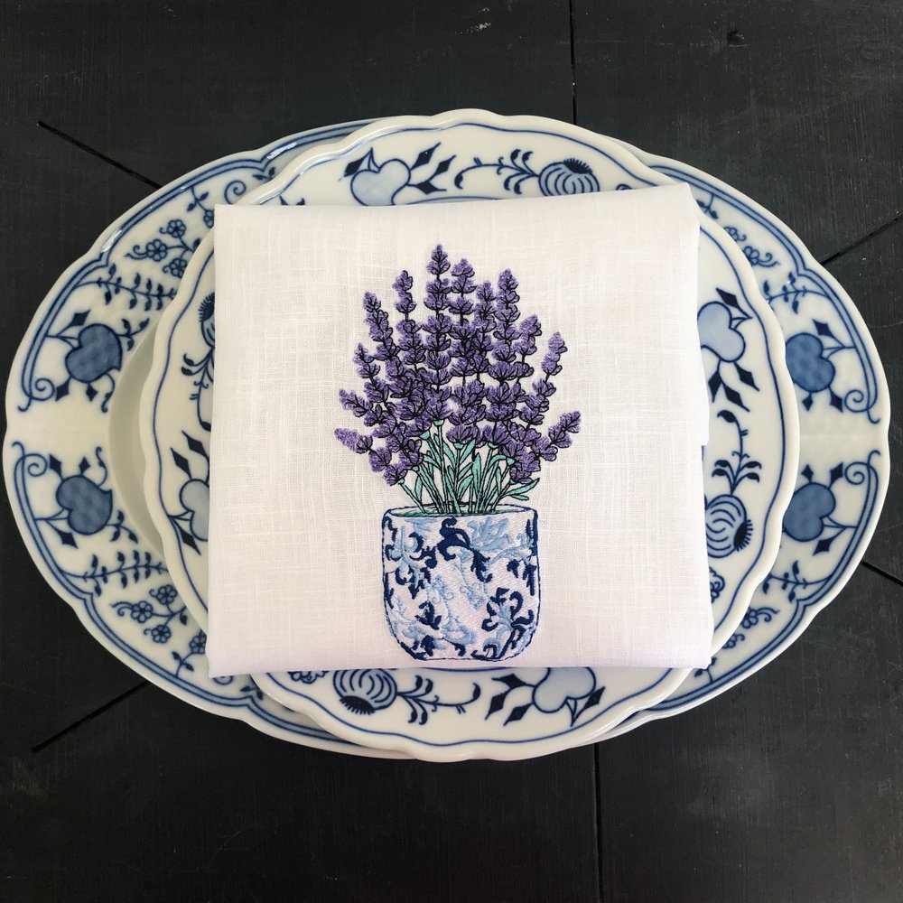 Chinoiserie Lavender Linen Guest Towel