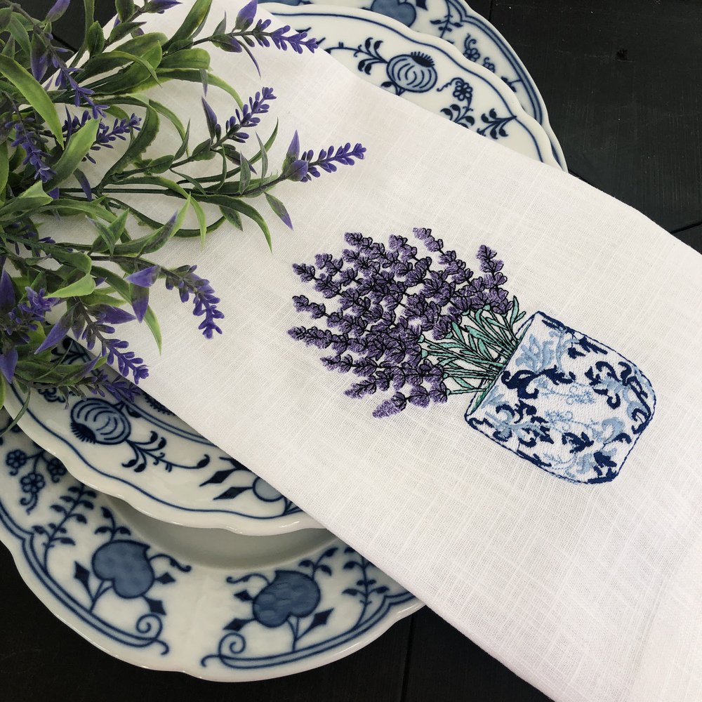 Chinoiserie Lavender Linen Guest Towel