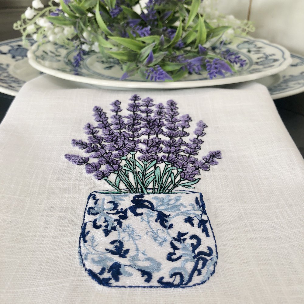 Chinoiserie Lavender Linen Guest Towel