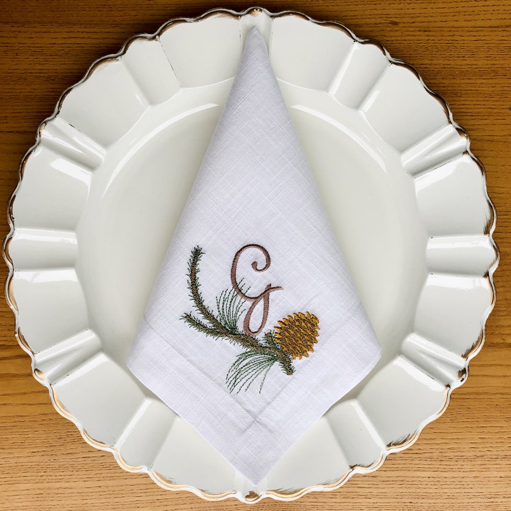 Christmas Pine Branch Monogram Linen Napkin