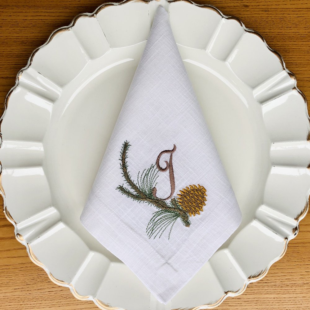 Christmas Pine Branch Monogram Linen Napkin