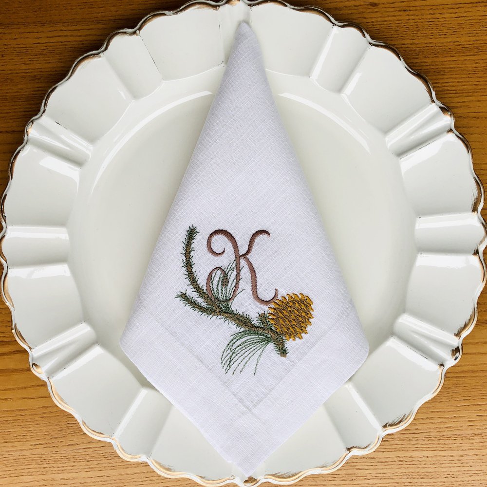 Christmas Pine Branch Monogram Linen Napkin