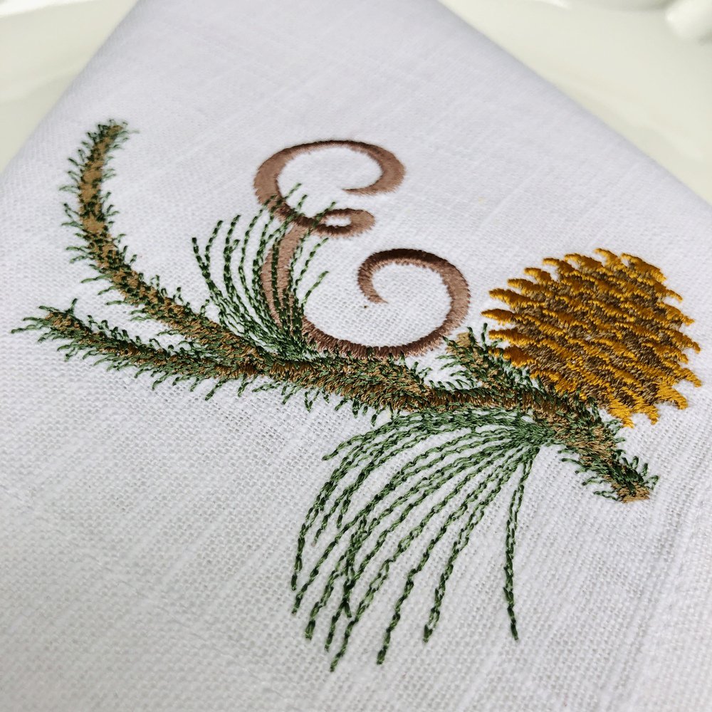 Christmas Pine Branch Monogram Linen Napkin