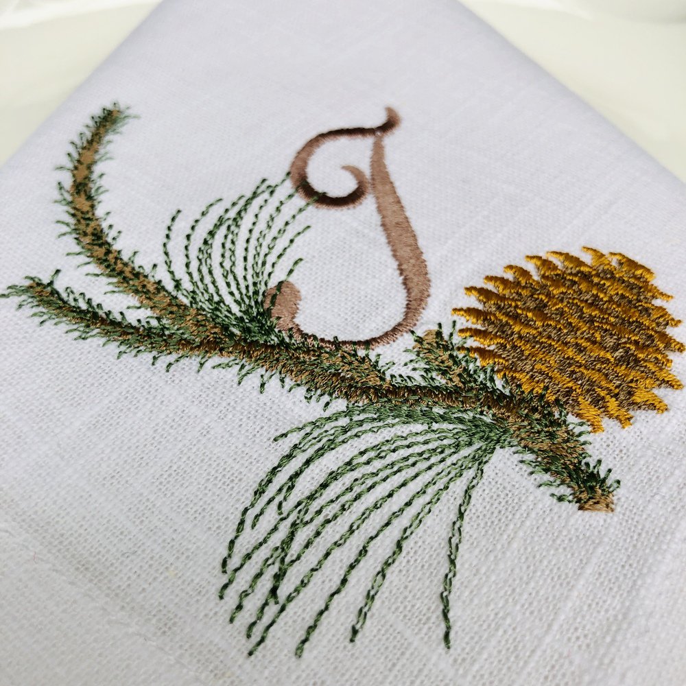 Christmas Pine Branch Monogram Linen Napkin