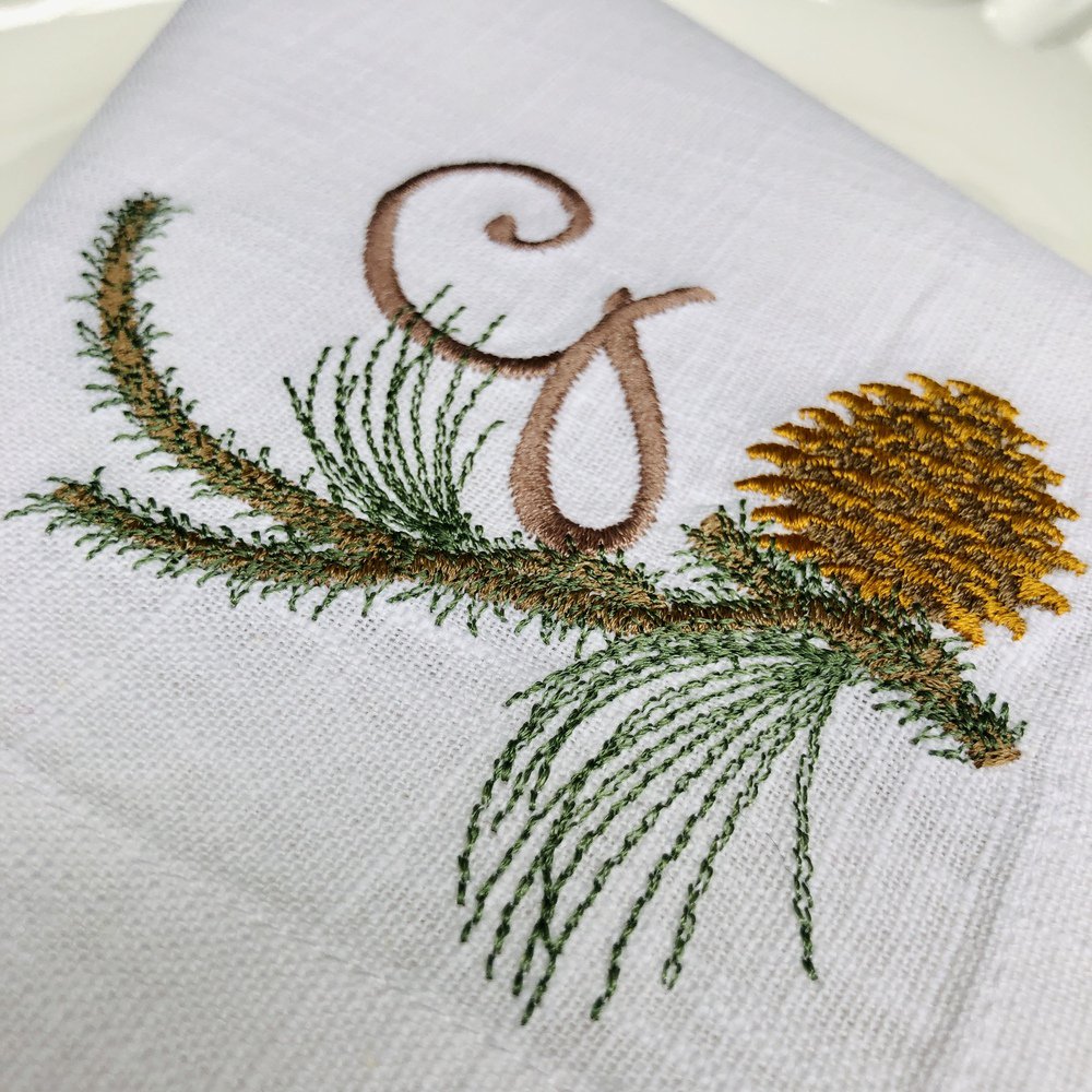 Christmas Pine Branch Monogram Linen Napkin