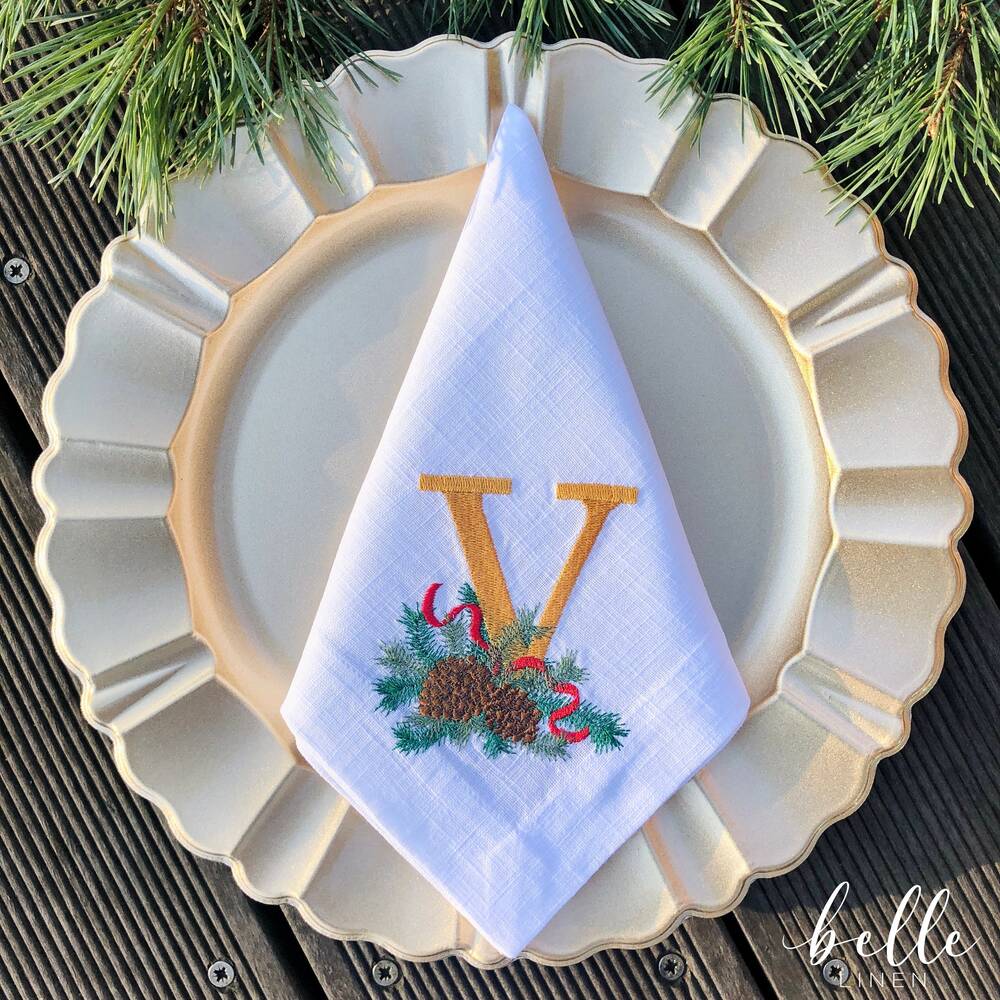 Christmas Pine Monogram Linen Napkin