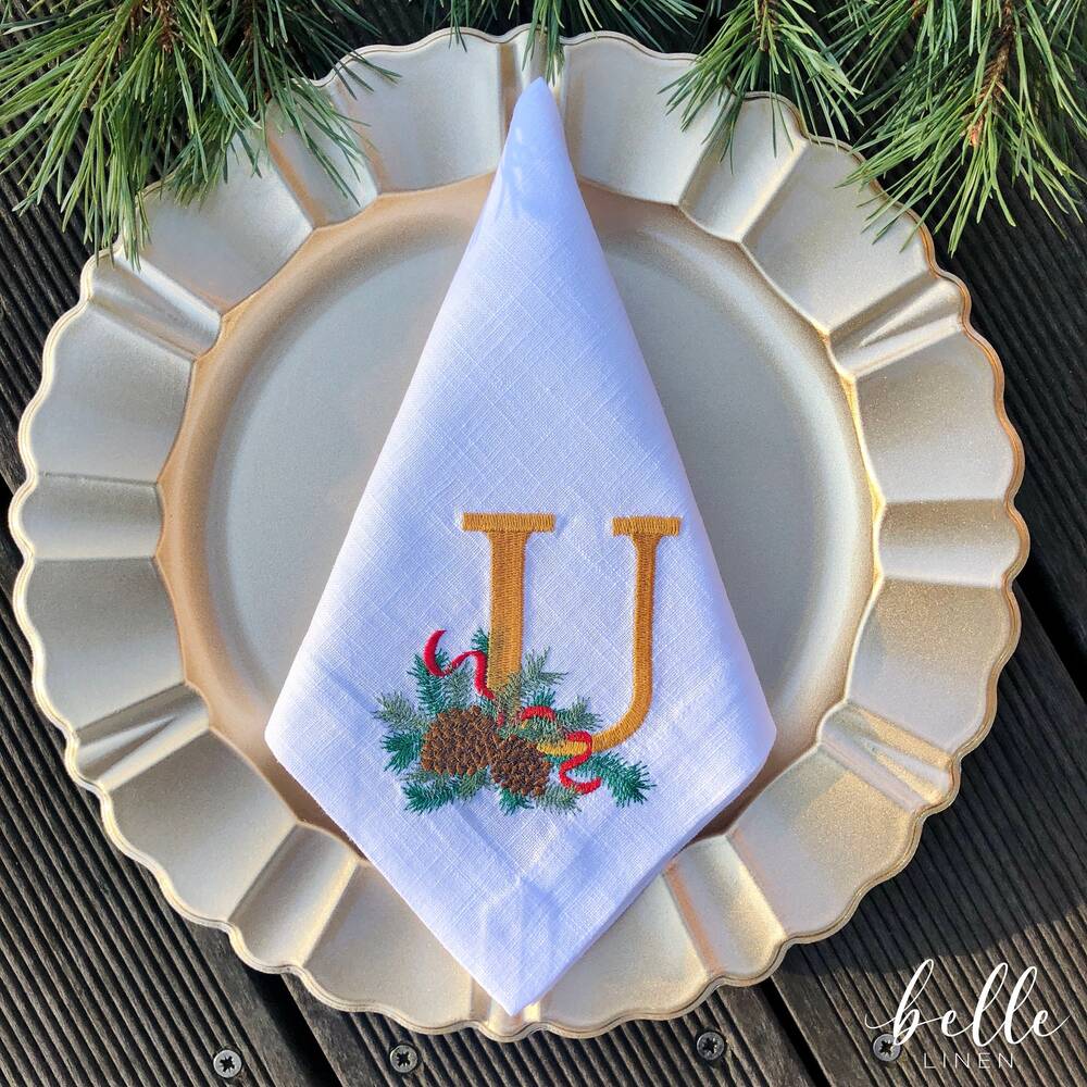 Christmas Pine Monogram Linen Napkin