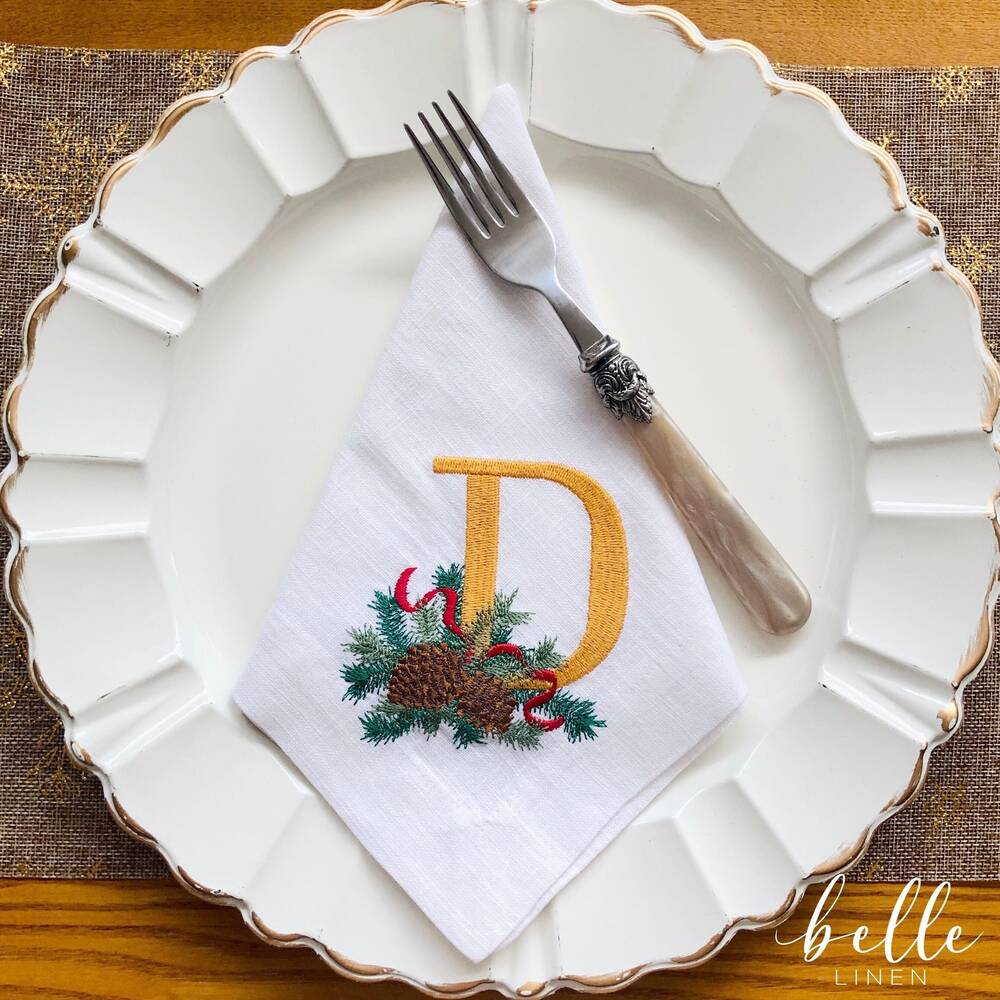 Christmas Pine Monogram Linen Napkin