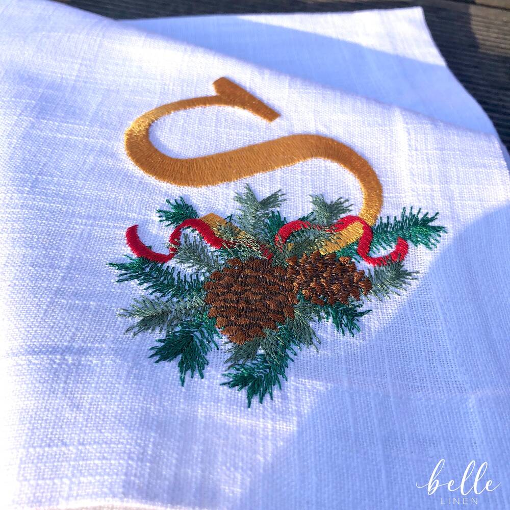 Christmas Pine Monogram Linen Napkin