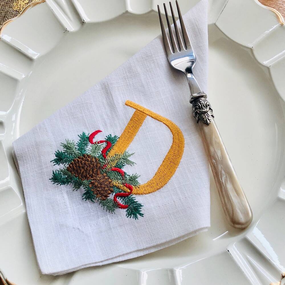 Christmas Pine Monogram Linen Napkin