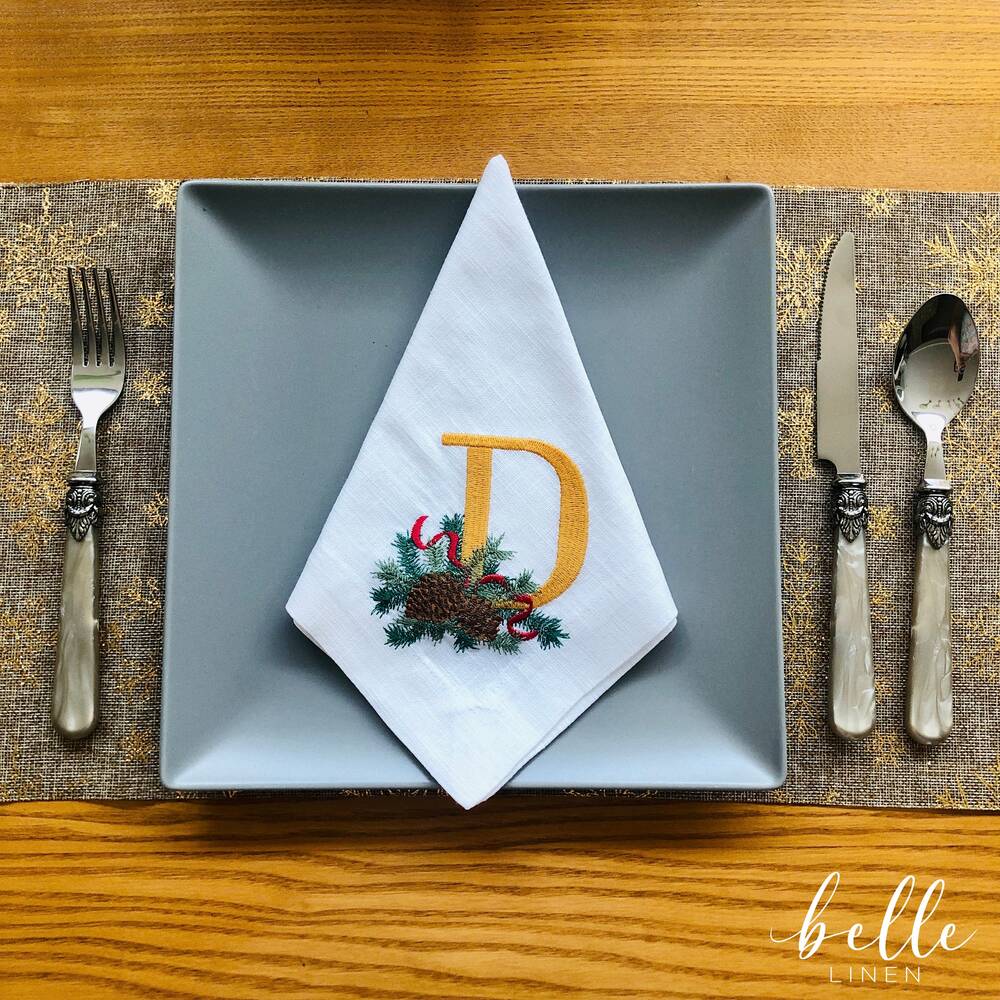 Christmas Pine Monogram Linen Napkin