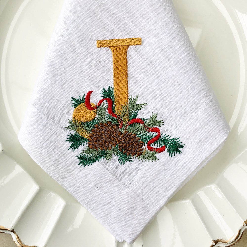 Christmas Pine Monogram Linen Napkin