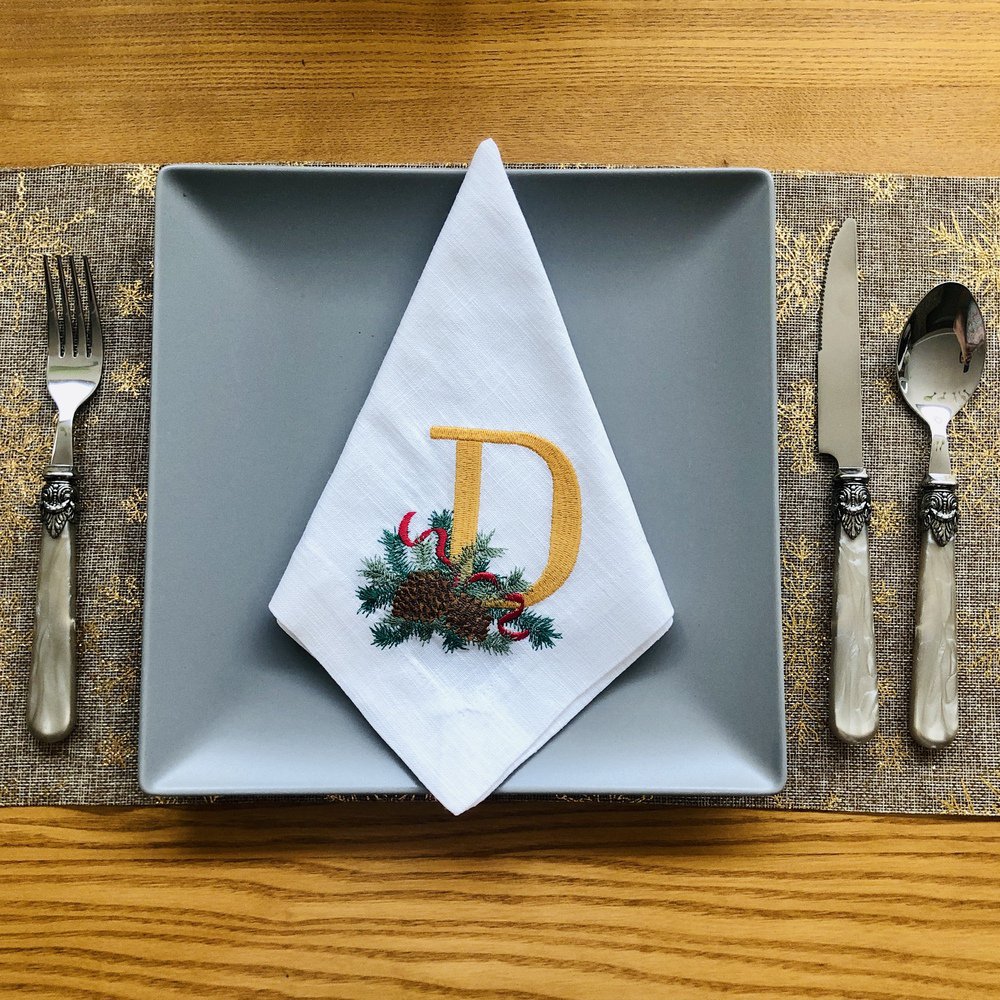 Christmas Pine Monogram Linen Napkin