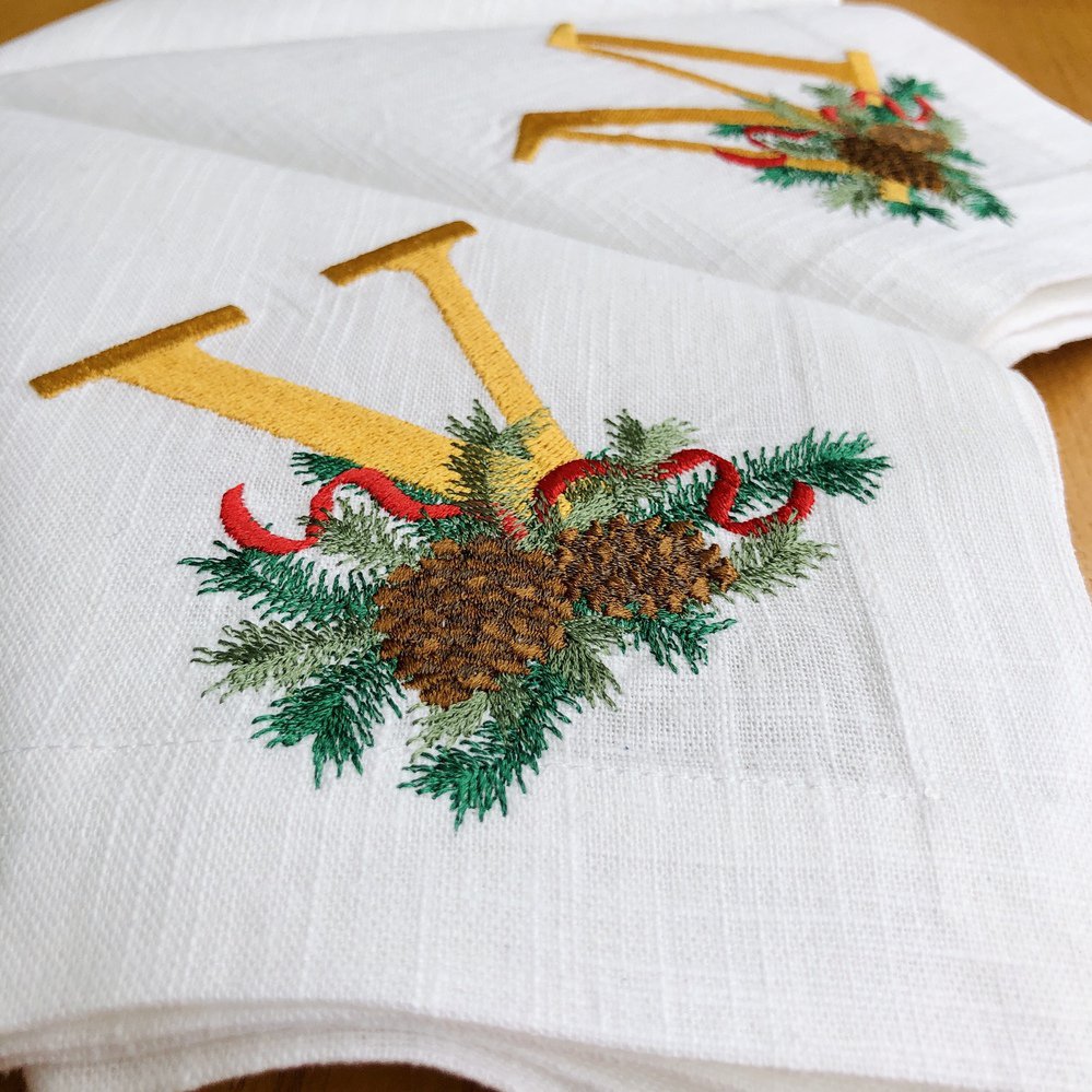 Christmas Pine Monogram Linen Napkin