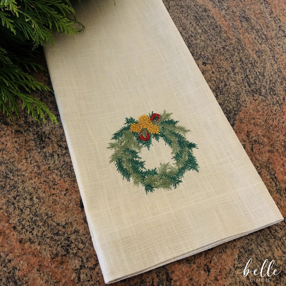 Christmas Pine Wreath Linen Guest Towel