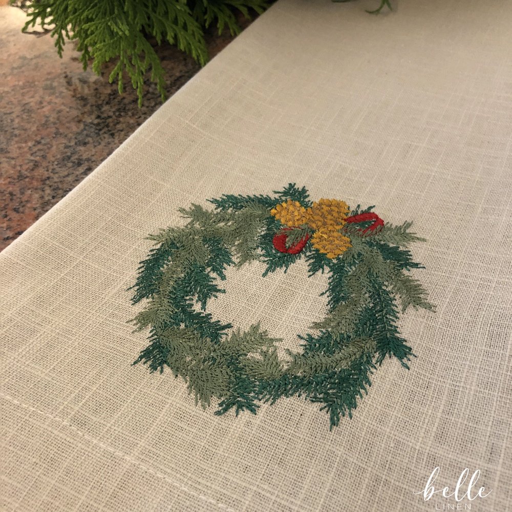 Christmas Pine Wreath Linen Guest Towel