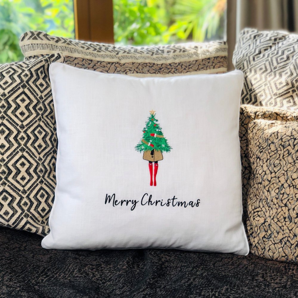 Christmas Tree Embroidered Pillow Case