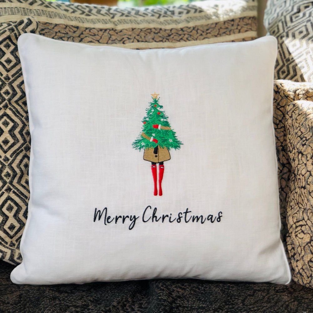 Christmas Tree Embroidered Pillow Case