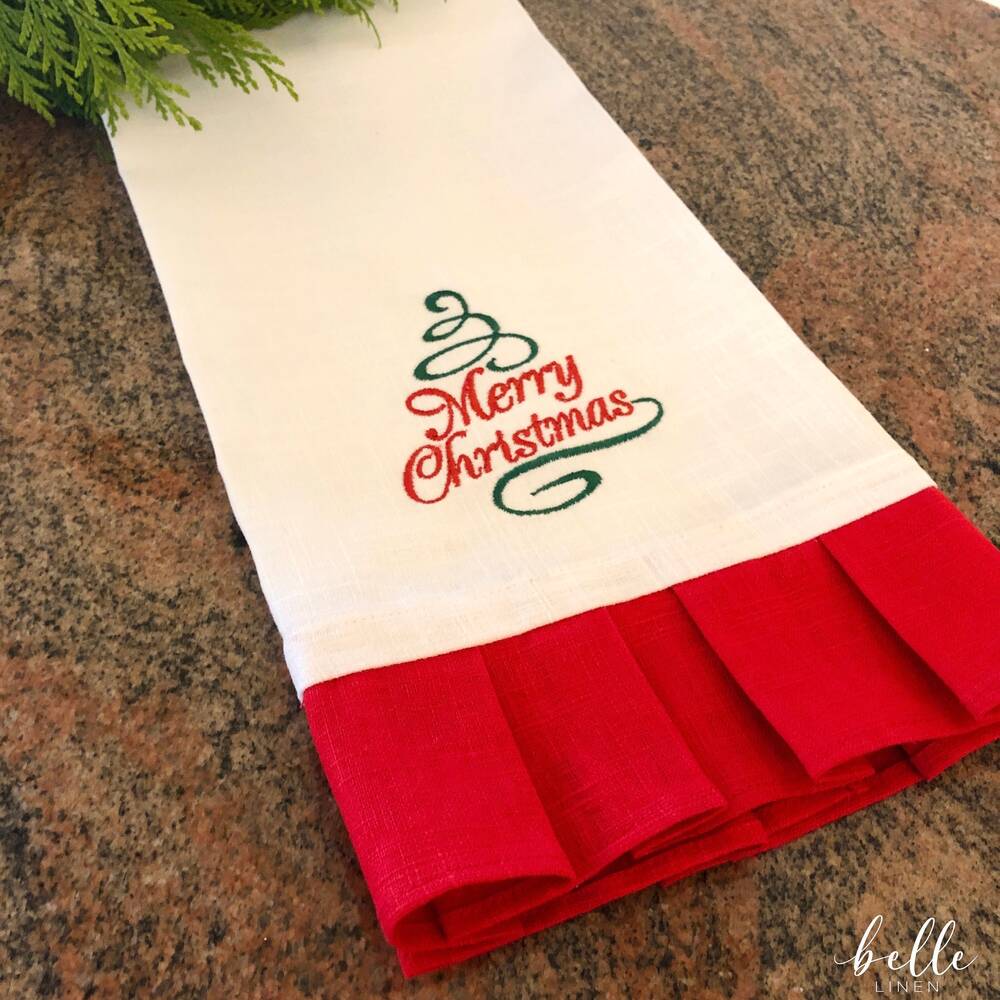 Christmas Tree Ruffled Linen Towel