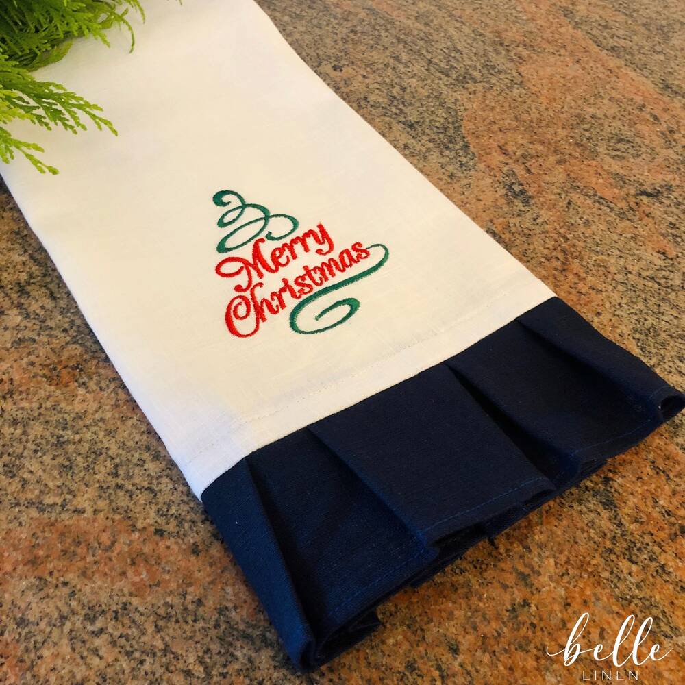 Christmas Tree Ruffled Linen Towel