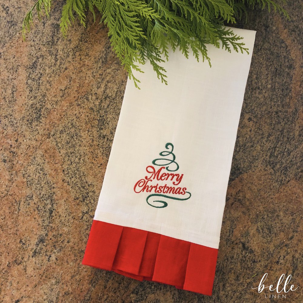 Christmas Tree Ruffled Linen Towel