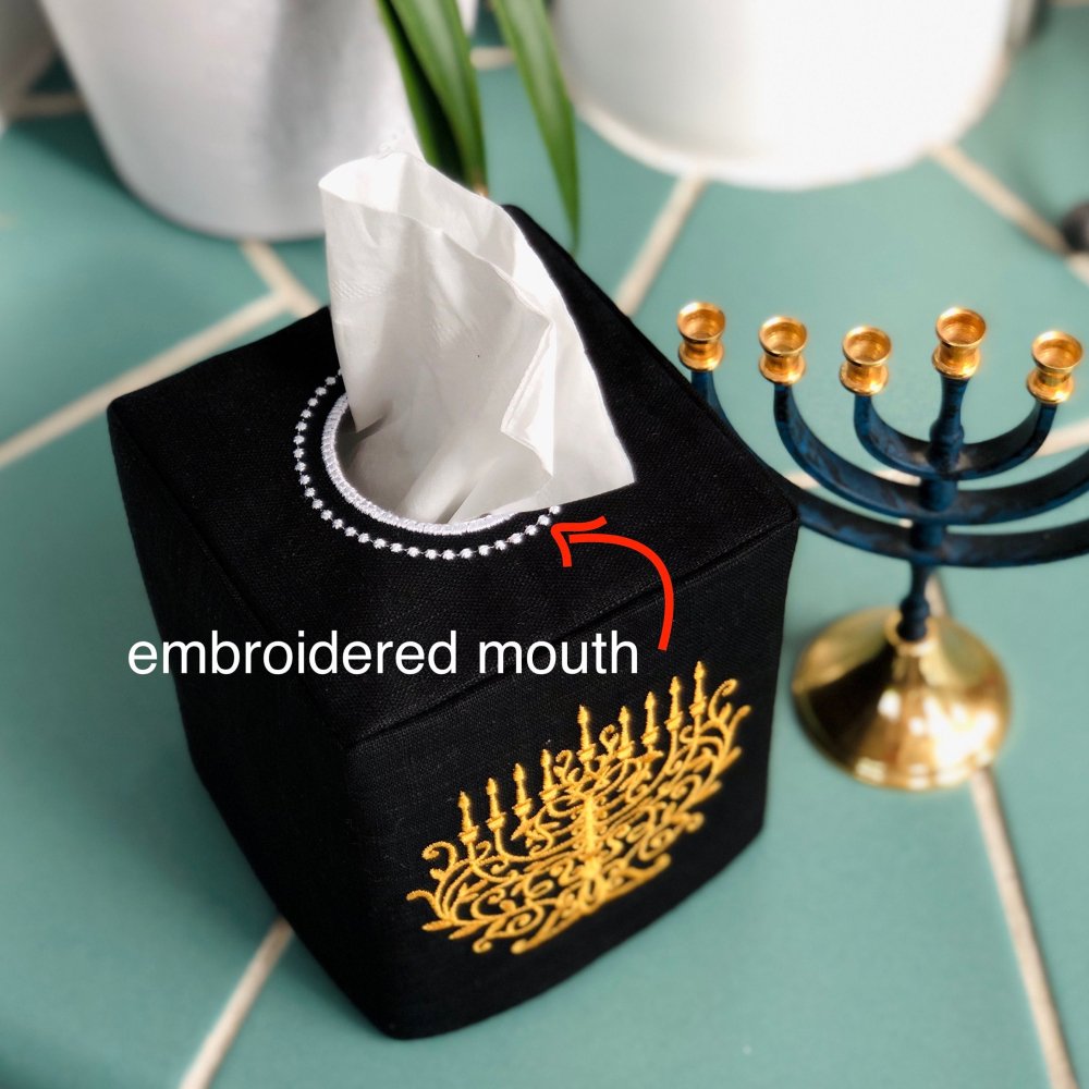 Embroidered Menorah Tissue Box Cover
