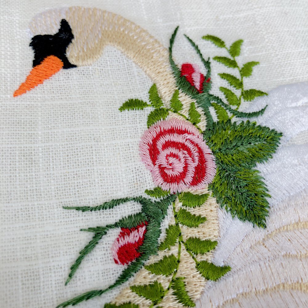 Embroidered Vintage Swan Linen Guest Towel