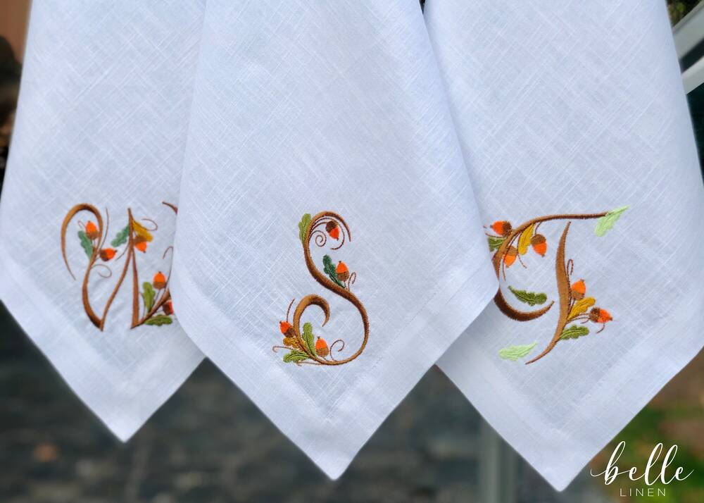 Fall Acorn Monogram Linen Napkin