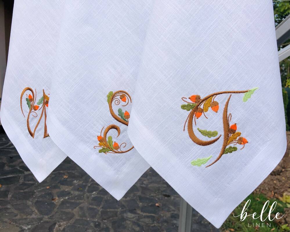 Fall Acorn Monogram Linen Napkin