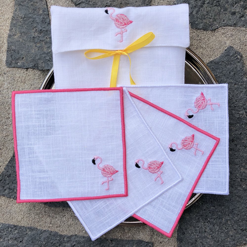 Flamingo Linen Cocktail Napkins Set of 4