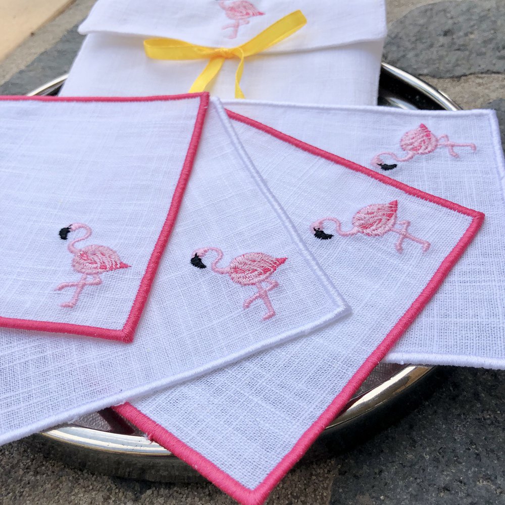 Flamingo Linen Cocktail Napkins Set of 4