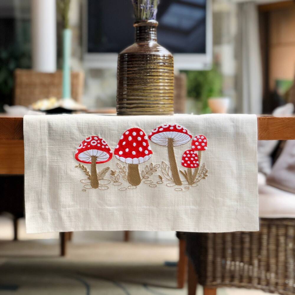 Forest Mushroom Linen Table Runner