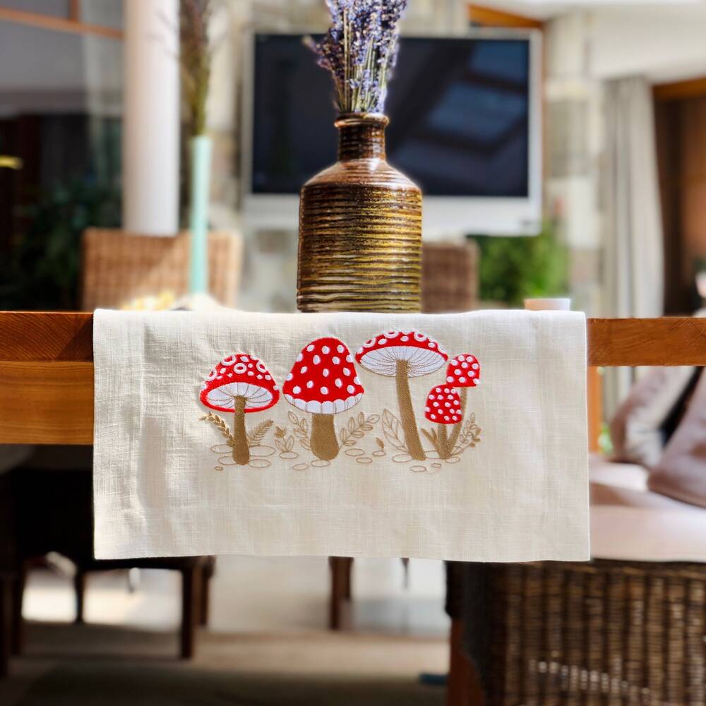 Forest Mushroom Linen Table Runner