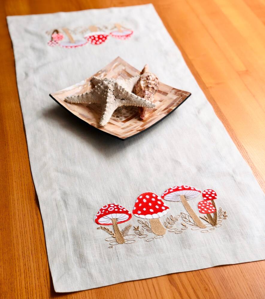 Forest Mushroom Linen Table Runner