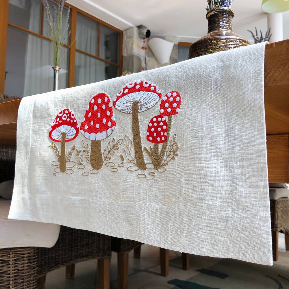 Forest Mushroom Linen Table Runner