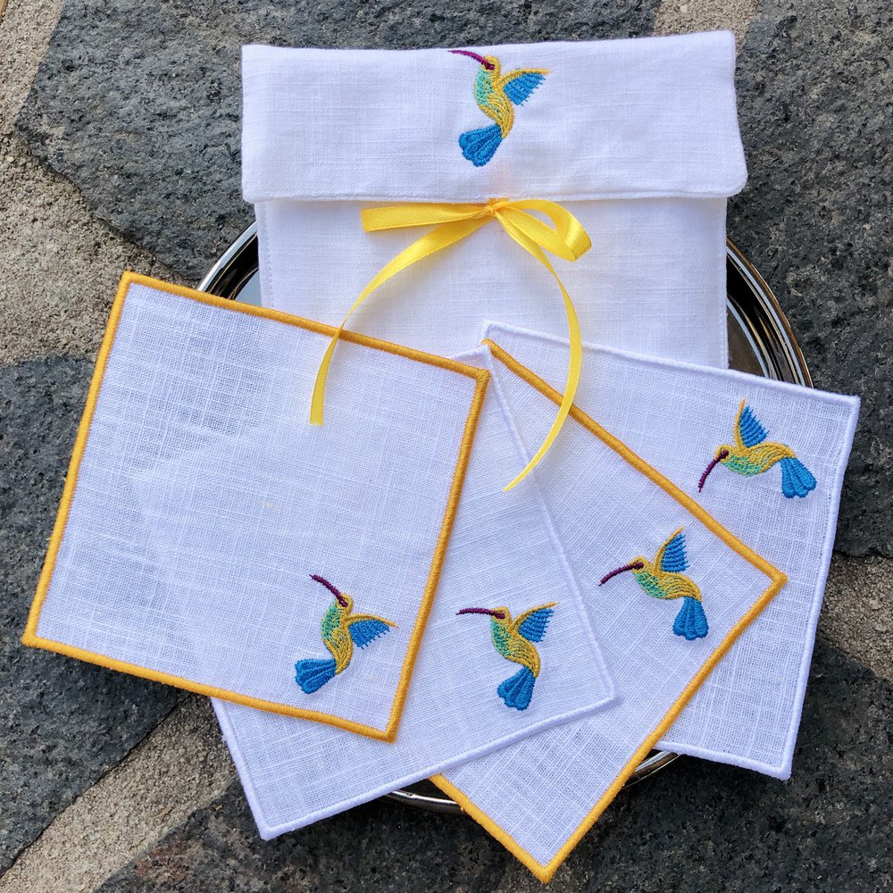 Hummingbird Linen Cocktail Napkins Set of 4