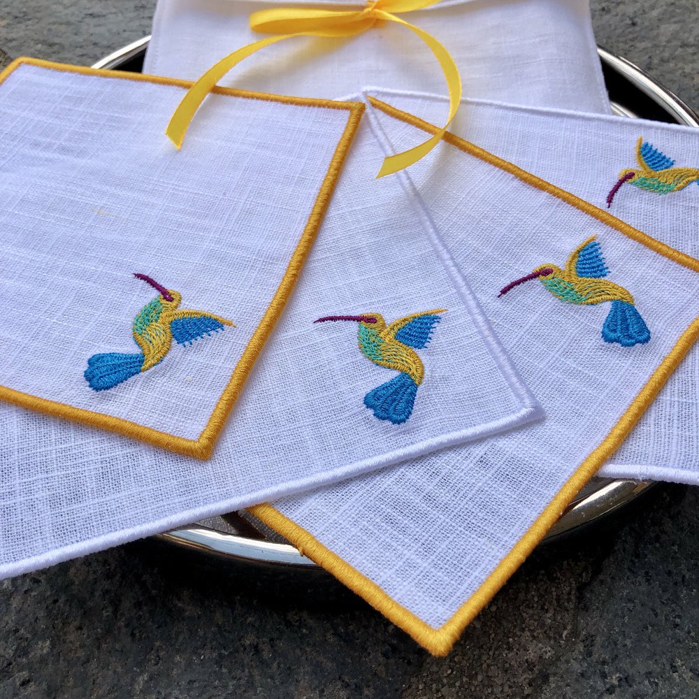 Hummingbird Linen Cocktail Napkins Set of 4