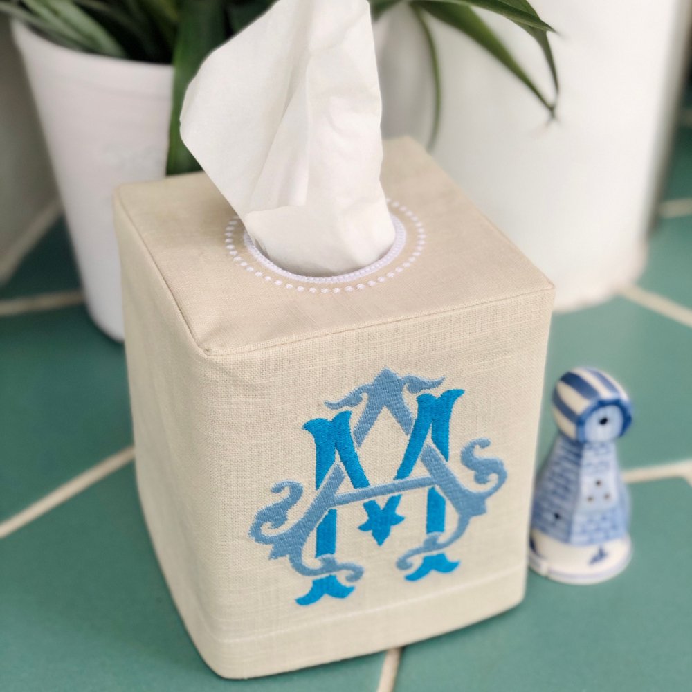 Intertwined Two Letter Monogram Tissue Box Cover