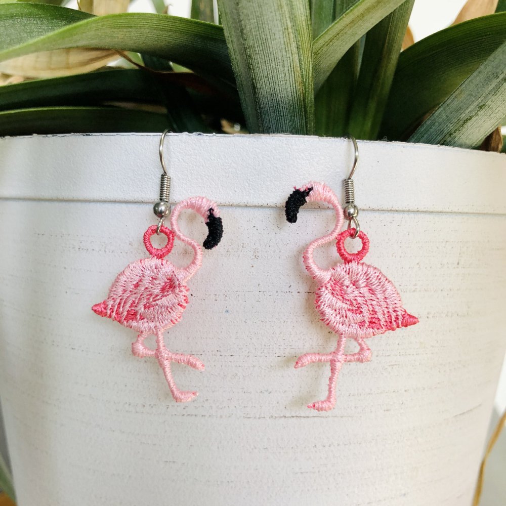 Lace earrings - flamingo