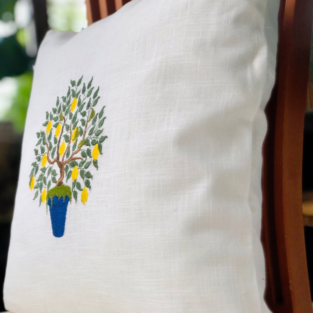 Lemon Tree Embroidered Pillow Case