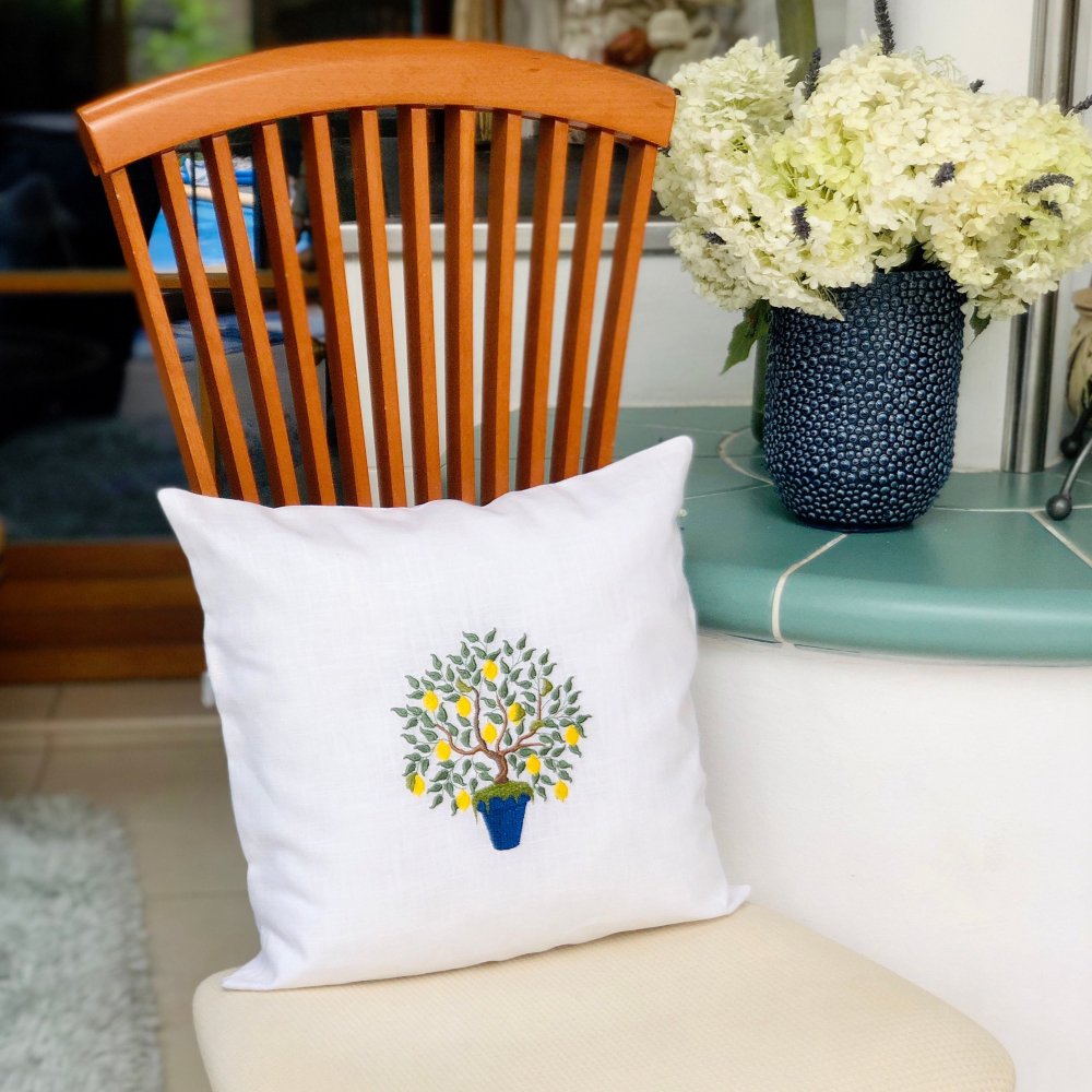 Lemon Tree Embroidered Pillow Case
