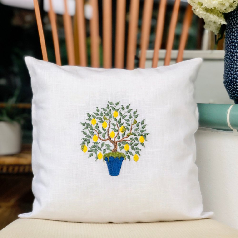 Lemon Tree Embroidered Pillow Case