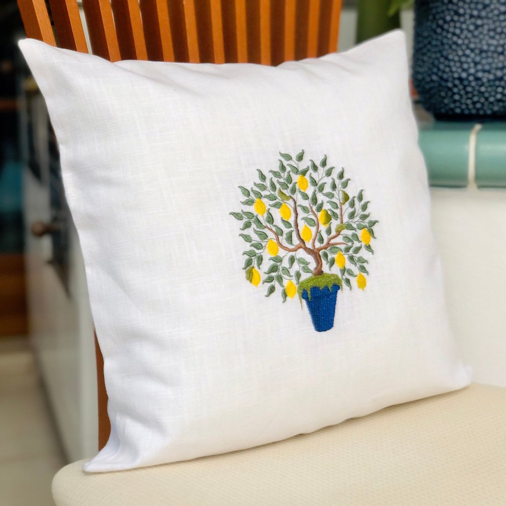 Lemon Tree Embroidered Pillow Case